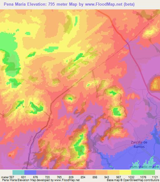 Pena Maria,Spain Elevation Map