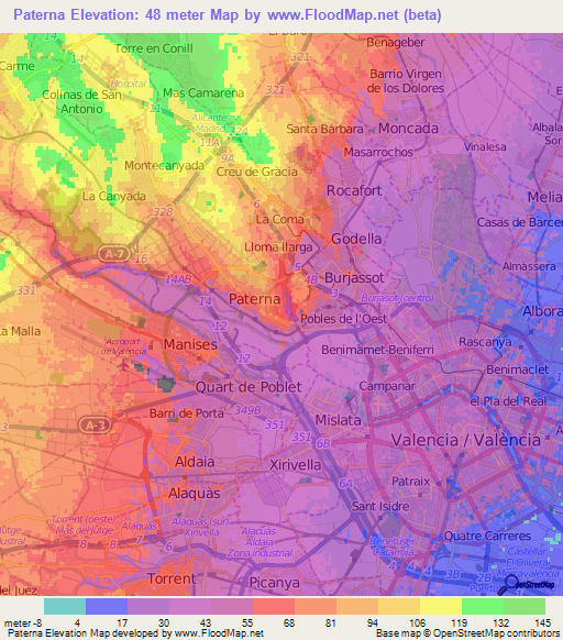 Paterna,Spain Elevation Map