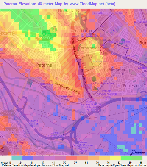 Paterna,Spain Elevation Map