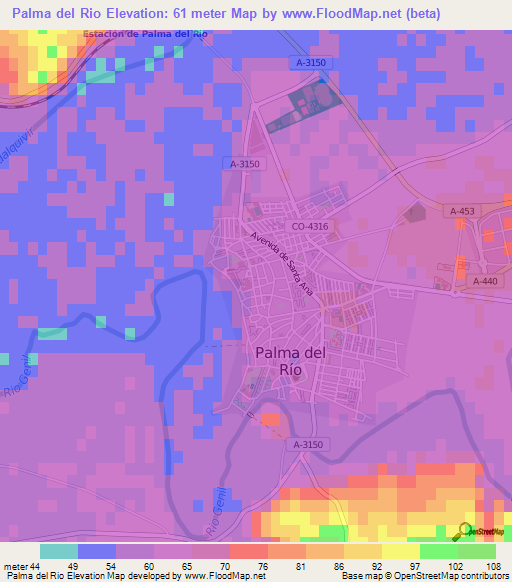 Palma del Rio,Spain Elevation Map