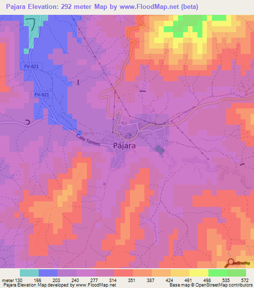 Pajara,Spain Elevation Map