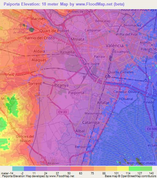 Paiporta,Spain Elevation Map