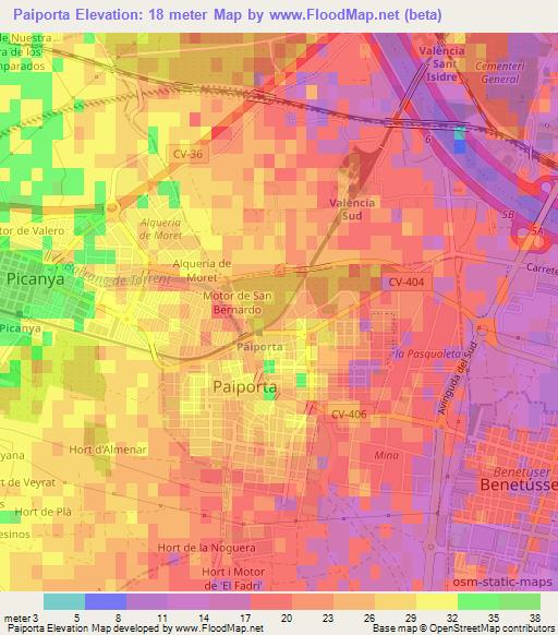 Paiporta,Spain Elevation Map