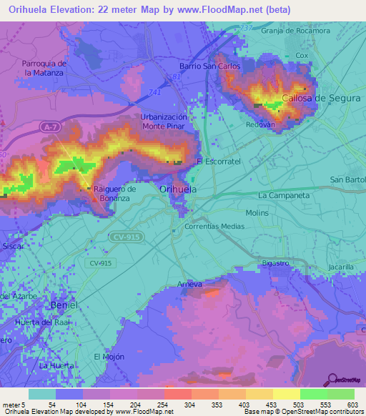 Orihuela,Spain Elevation Map