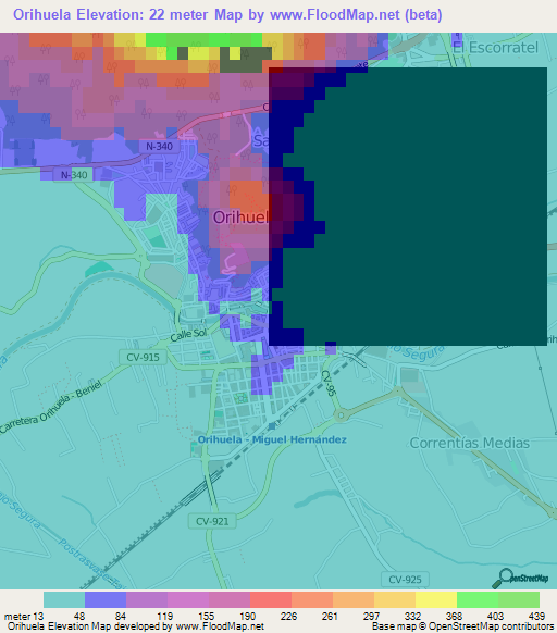 Orihuela,Spain Elevation Map