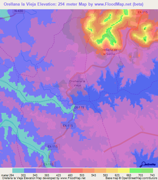 Orellana la Vieja,Spain Elevation Map