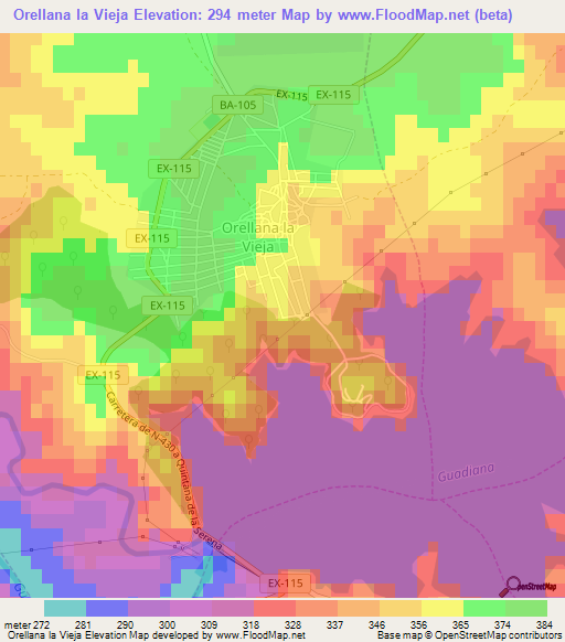 Orellana la Vieja,Spain Elevation Map