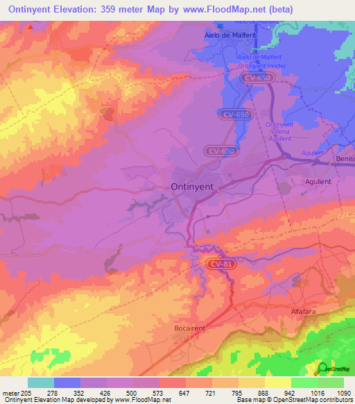 Ontinyent,Spain Elevation Map