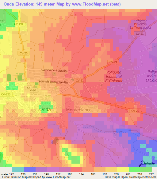 Onda,Spain Elevation Map