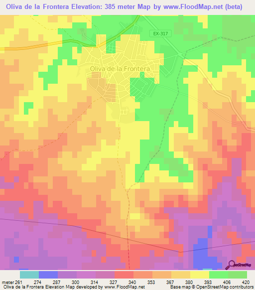 Oliva de la Frontera,Spain Elevation Map