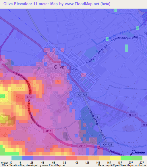 Oliva,Spain Elevation Map