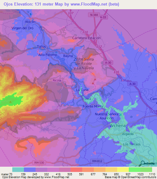 Ojos,Spain Elevation Map