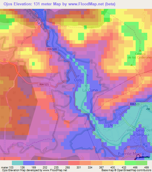 Ojos,Spain Elevation Map