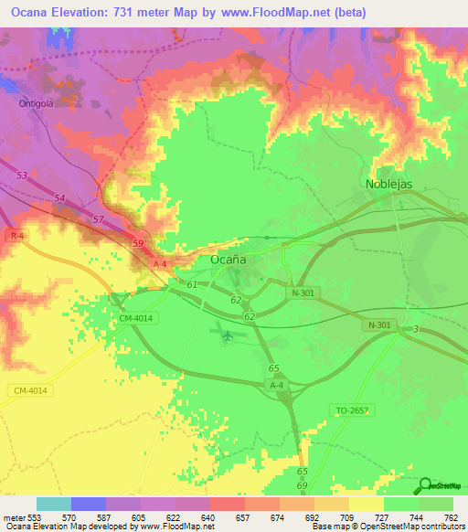 Ocana,Spain Elevation Map