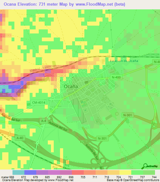 Ocana,Spain Elevation Map