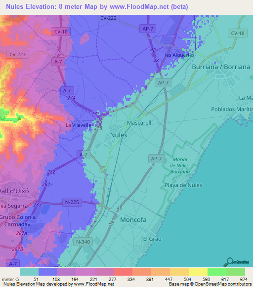 Nules,Spain Elevation Map