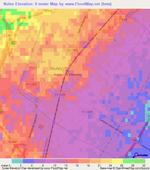 Nules,Spain Elevation Map