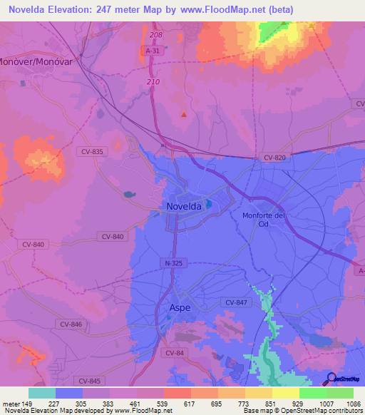 Novelda,Spain Elevation Map