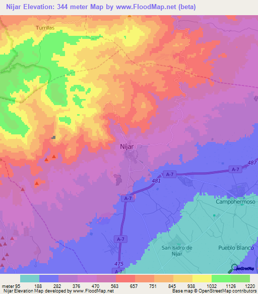 Nijar,Spain Elevation Map