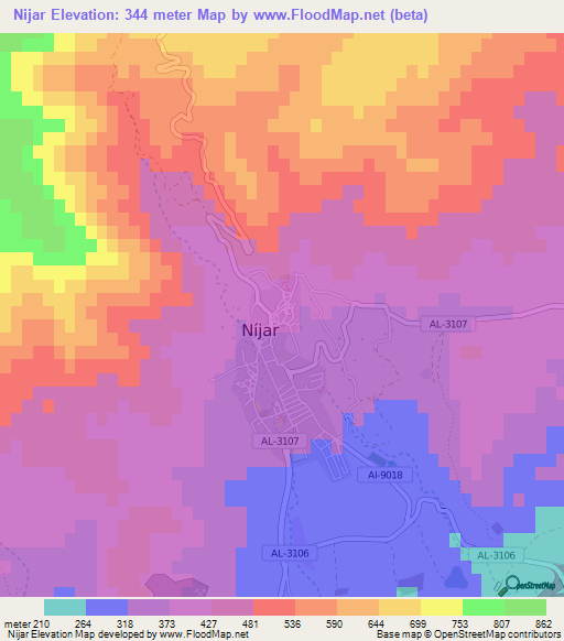 Nijar,Spain Elevation Map