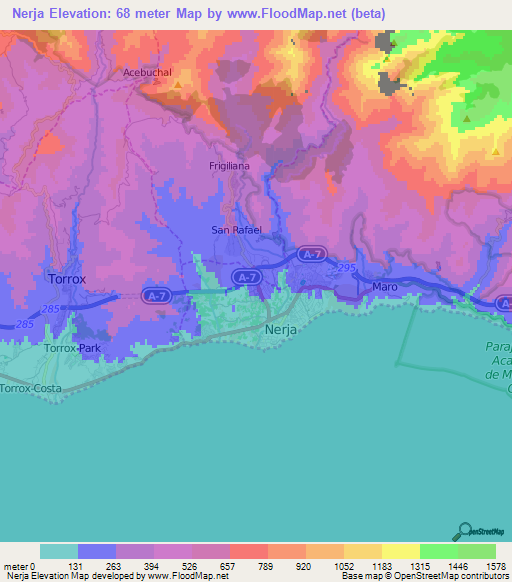 Nerja,Spain Elevation Map