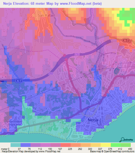 Nerja,Spain Elevation Map