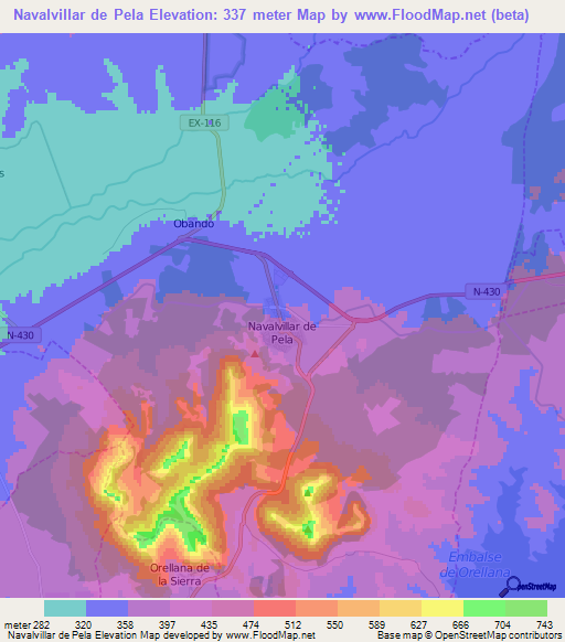 Navalvillar de Pela,Spain Elevation Map