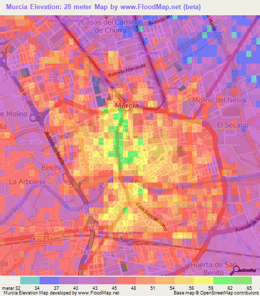 Murcia,Spain Elevation Map