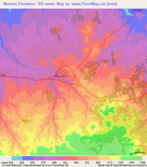 Munera,Spain Elevation Map