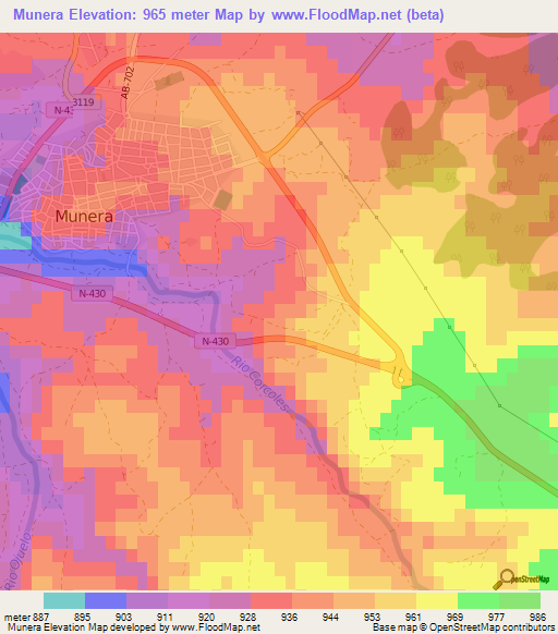 Munera,Spain Elevation Map