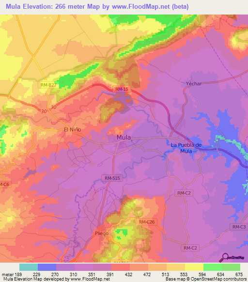 Mula,Spain Elevation Map