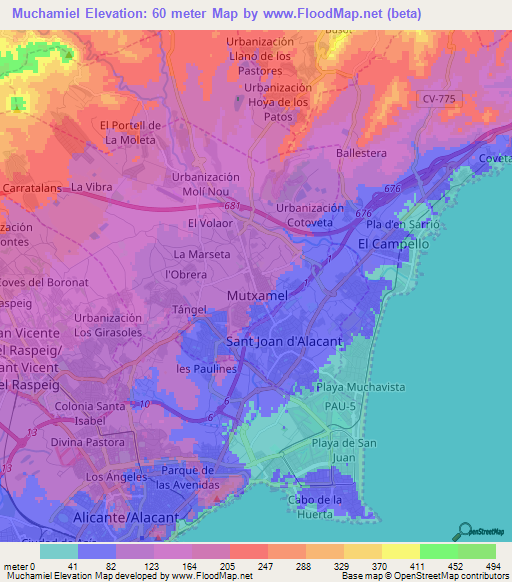 Muchamiel,Spain Elevation Map