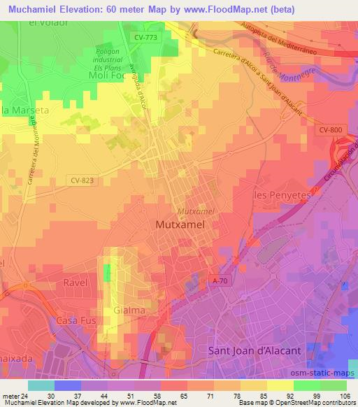 Muchamiel,Spain Elevation Map