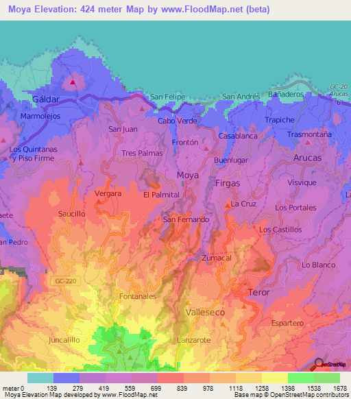 Moya,Spain Elevation Map