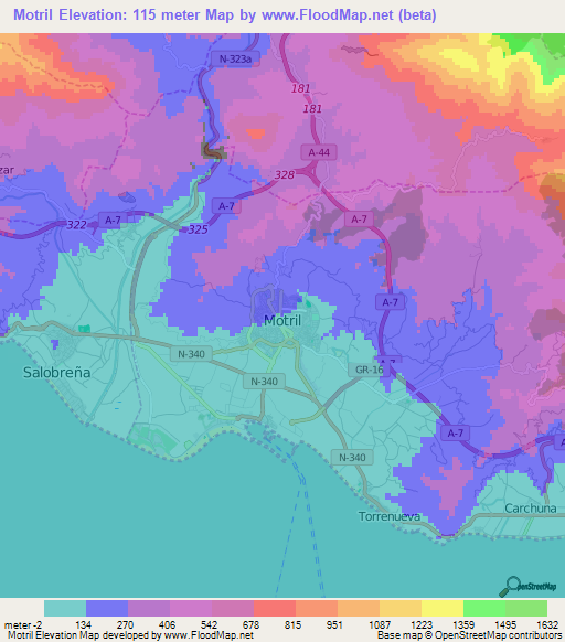 Motril,Spain Elevation Map