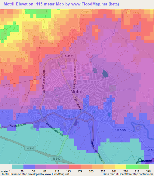 Motril,Spain Elevation Map