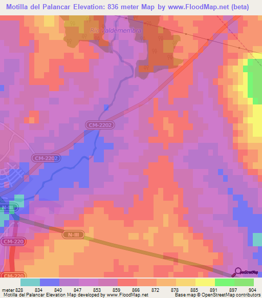 Motilla del Palancar,Spain Elevation Map