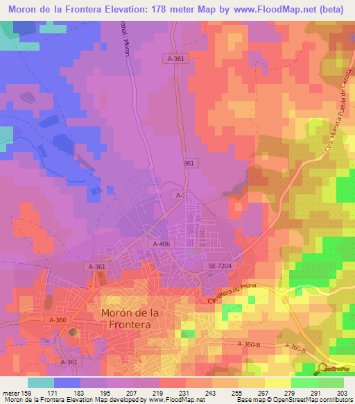 Moron de la Frontera,Spain Elevation Map