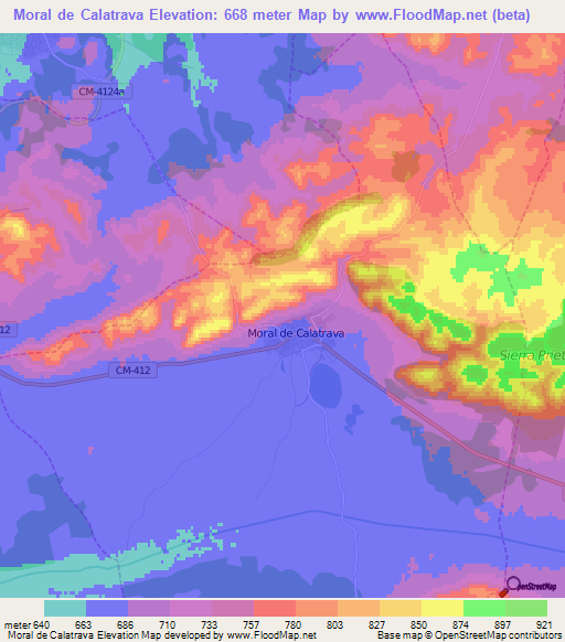 Moral de Calatrava,Spain Elevation Map