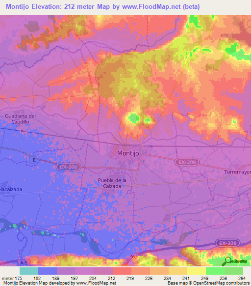 Montijo,Spain Elevation Map