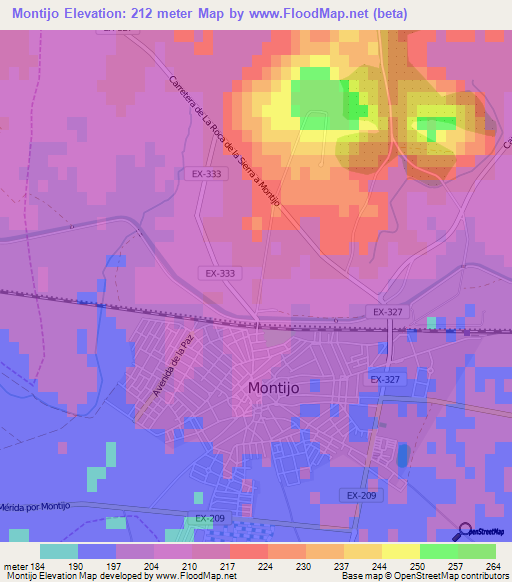 Montijo,Spain Elevation Map