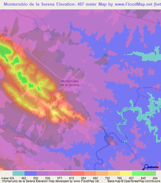 Monterrubio de la Serena,Spain Elevation Map