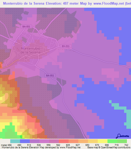 Monterrubio de la Serena,Spain Elevation Map