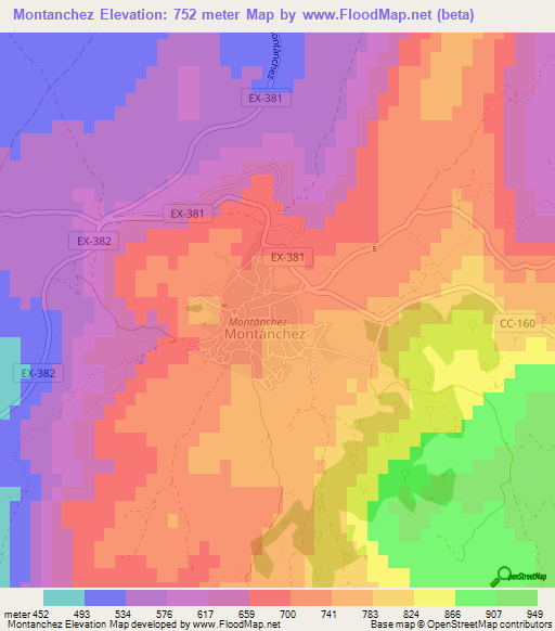 Montanchez,Spain Elevation Map