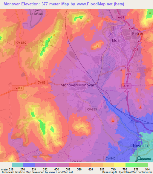 Monovar,Spain Elevation Map