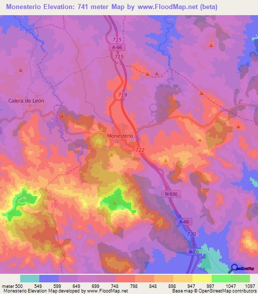 Monesterio,Spain Elevation Map