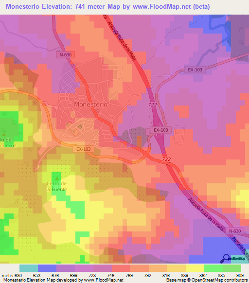 Monesterio,Spain Elevation Map