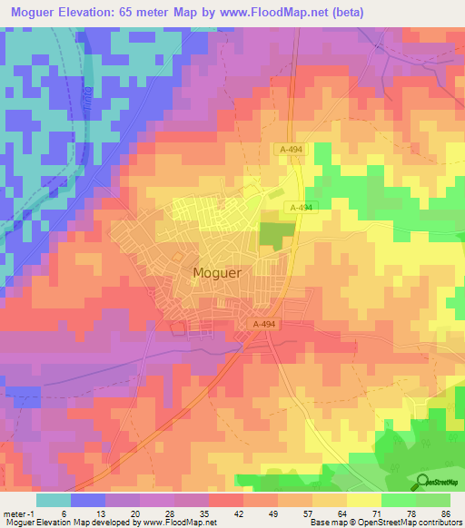 Moguer,Spain Elevation Map