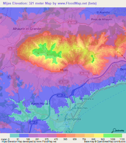 Mijas,Spain Elevation Map