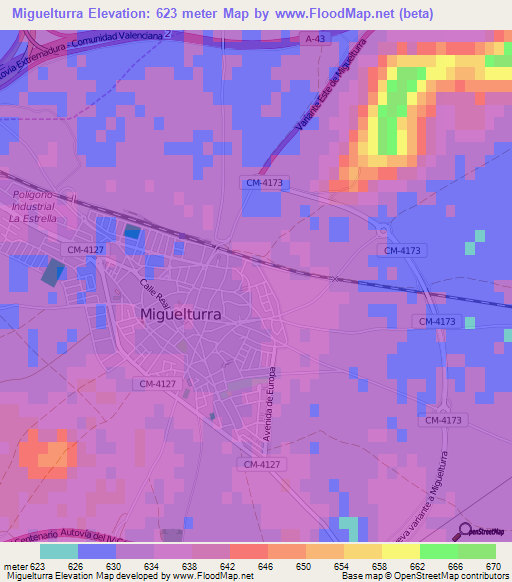 Miguelturra,Spain Elevation Map